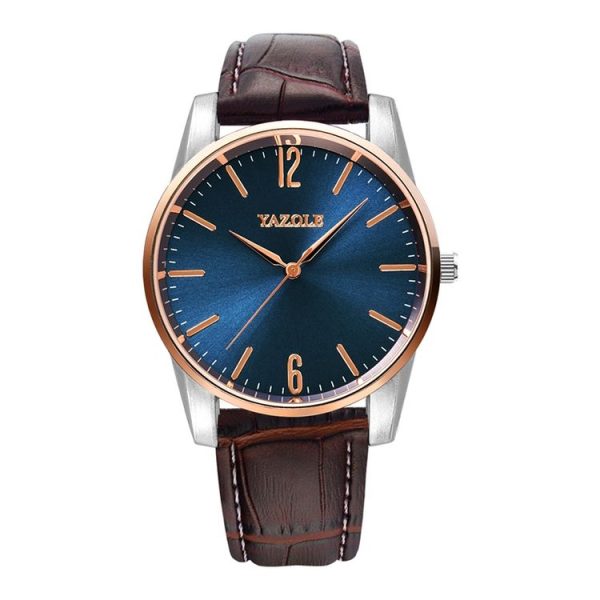 YAZOLE Simple Digital Two-color Dial Quartz Men Watch (542 Blue Tray Brown Belt)