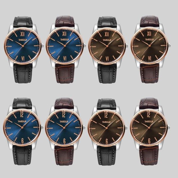 YAZOLE Simple Digital Two-color Dial Quartz Men Watch (542 Blue Tray Brown Belt) - Image 2