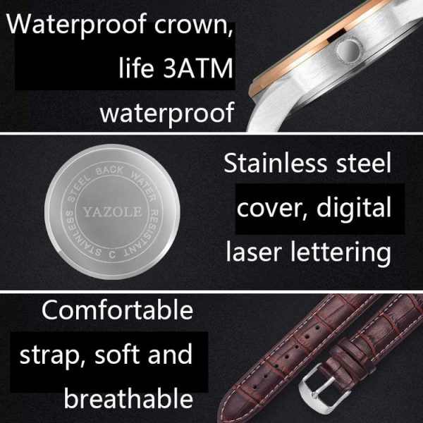 YAZOLE Simple Digital Two-color Dial Quartz Men Watch (542 Blue Tray Brown Belt) - Image 3