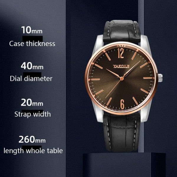 YAZOLE Simple Digital Two-color Dial Quartz Men Watch (542 Blue Tray Brown Belt) - Image 4