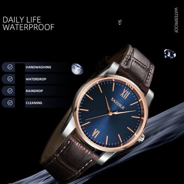 YAZOLE Simple Digital Two-color Dial Quartz Men Watch (542 Blue Tray Brown Belt) - Image 5