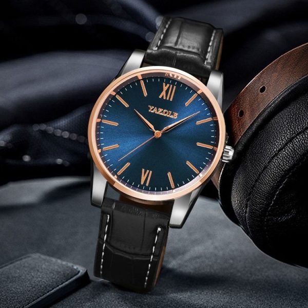 YAZOLE Simple Digital Two-color Dial Quartz Men Watch (542 Blue Tray Brown Belt) - Image 6