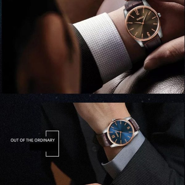 YAZOLE Simple Digital Two-color Dial Quartz Men Watch (542 Blue Tray Brown Belt) - Image 7