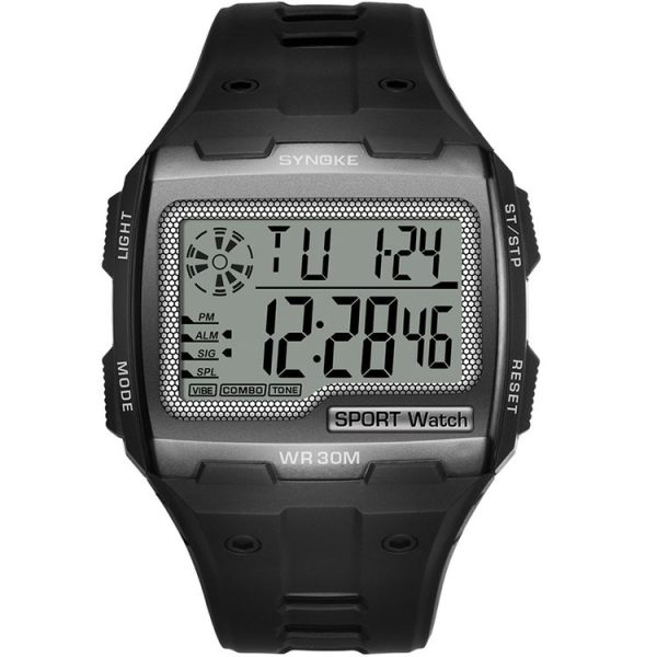 SYNOKE Square Sarge Screen Display Luminous Multifunctional Outdoor Men Sports Watch Digital Watch (Upgraded Version Black)