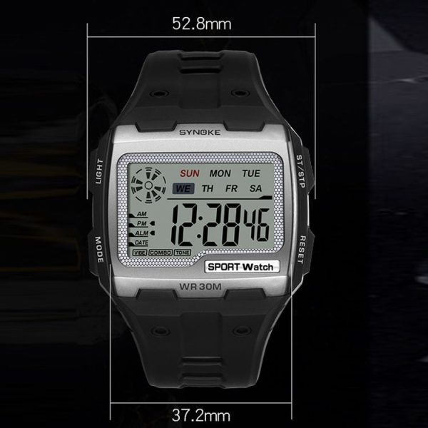 SYNOKE Square Sarge Screen Display Luminous Multifunctional Outdoor Men Sports Watch Digital Watch (Upgraded Version Black) - Image 3