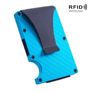 Carbon Fiber Wallet Metal RFID Bank Card Holder (Blue)