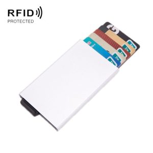 Aluminum Alloy Credit Card Wallet RFID Anti-Theft Multi-Function Automatic Eject Card Box (Silver)