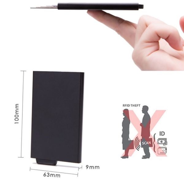 Aluminum Alloy Credit Card Wallet RFID Anti-Theft Multi-Function Automatic Eject Card Box (Silver) - Image 3
