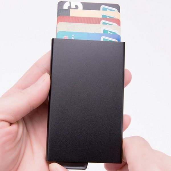 Aluminum Alloy Credit Card Wallet RFID Anti-Theft Multi-Function Automatic Eject Card Box (Silver) - Image 6