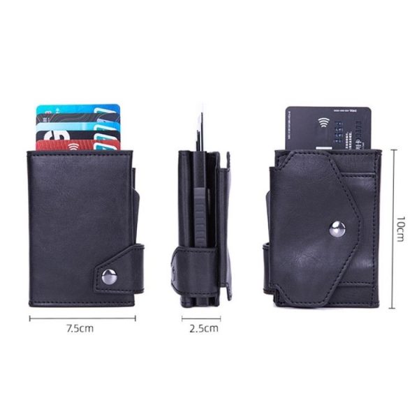 Anti-Theft Aluminum Alloy Coin Purse RFID Anti-Degaussing Automatic Pop-Up PU Bank Card Bag (Mad Horse Blue) - Image 3