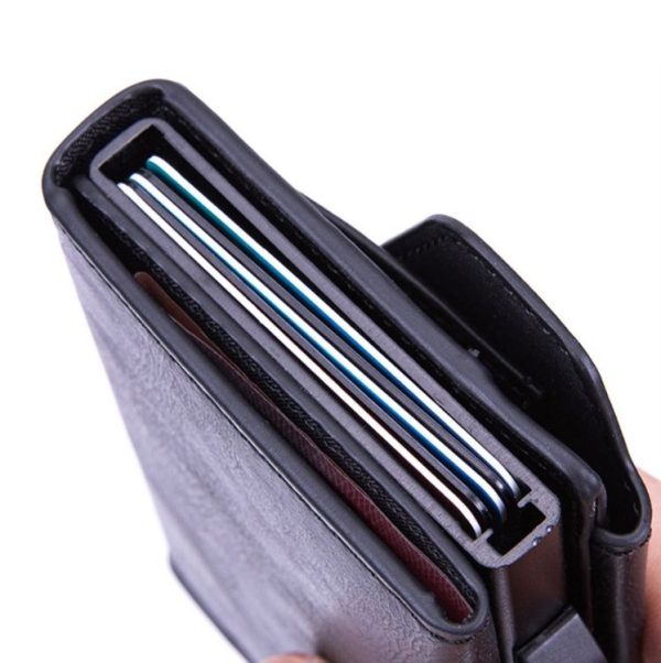 Anti-Theft Aluminum Alloy Coin Purse RFID Anti-Degaussing Automatic Pop-Up PU Bank Card Bag (Mad Horse Blue) - Image 5