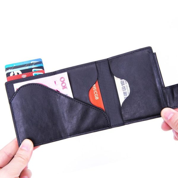 Anti-Theft Aluminum Alloy Coin Purse RFID Anti-Degaussing Automatic Pop-Up PU Bank Card Bag (Mad Horse Blue) - Image 7
