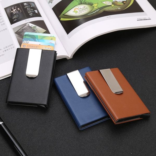 Aluminum Alloy Credit Card Case RFID Anti-Magnetic Metal Card Box (Microfiber Leather Black) - Image 2