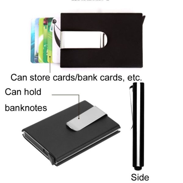 Aluminum Alloy Credit Card Case RFID Anti-Magnetic Metal Card Box (Microfiber Leather Black) - Image 5