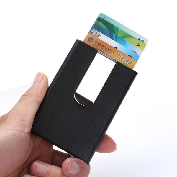 Aluminum Alloy Credit Card Case RFID Anti-Magnetic Metal Card Box (Microfiber Leather Black) - Image 6