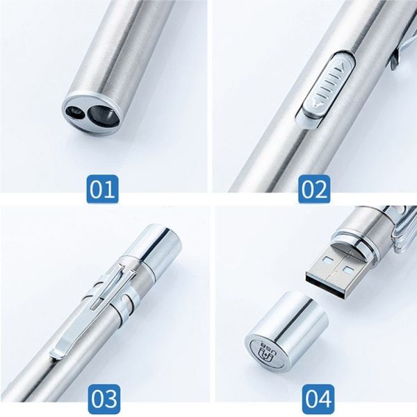 Flashlight Pupil Pen Light Yellow White Dual Light Source Dental Light LED Stainless Steel Morning Inspection Light (Black) - Image 5