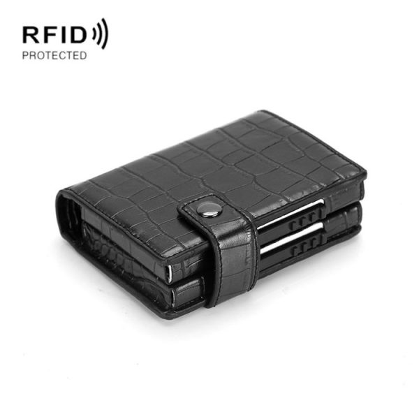 Dual Card Aluminum Alloy Card Box RFID Anti-Theft Wallet (Crocodile Pattern Black)