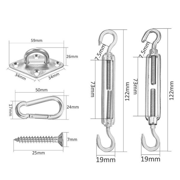 18 PCS / Set Shade Sail 304 Stainless Steel Accessories Outdoor Shade Flower Basket Screws Diamond Door Buckle - Image 2