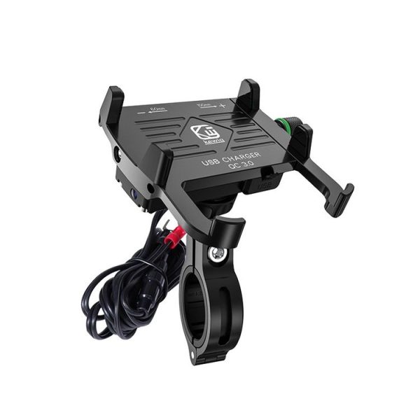 Kewig M6-S 12V Motorcycle Waterproof Aluminum Alloy Mobile Phone Bracket With QC3.0 Fast Charging (Black)
