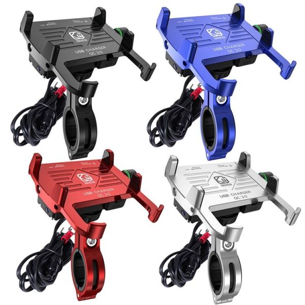 Kewig M6-S 12V Motorcycle Waterproof Aluminum Alloy Mobile Phone Bracket With QC3.0 Fast Charging (Black) - Image 2