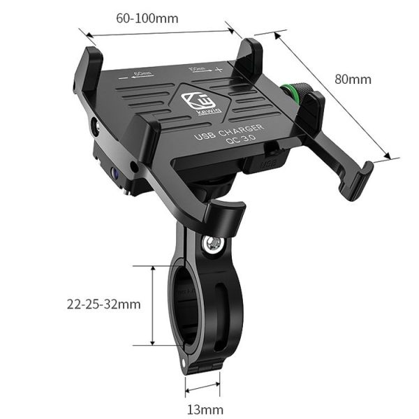 Kewig M6-S 12V Motorcycle Waterproof Aluminum Alloy Mobile Phone Bracket With QC3.0 Fast Charging (Black) - Image 3
