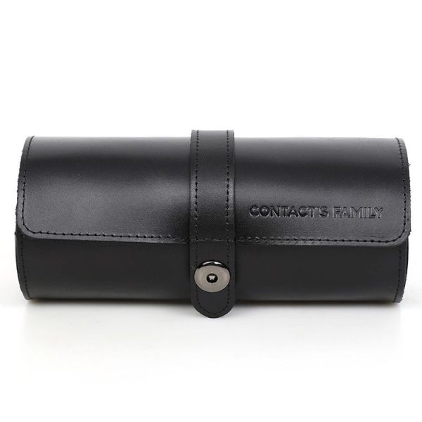 Contacts Family CF1117A 3 Watch Positions Leather Watch Box Round Buckle Outdoor Travel Watch Storage Box (Black)