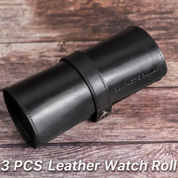 Contacts Family CF1117A 3 Watch Positions Leather Watch Box Round Buckle Outdoor Travel Watch Storage Box (Black) - Image 2