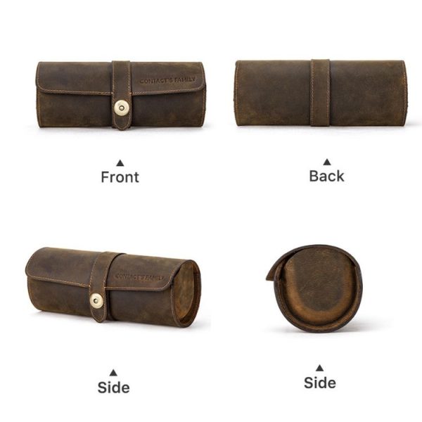 Contacts Family CF1117A 3 Watch Positions Leather Watch Box Round Buckle Outdoor Travel Watch Storage Box (Black) - Image 4