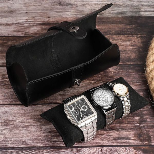Contacts Family CF1117A 3 Watch Positions Leather Watch Box Round Buckle Outdoor Travel Watch Storage Box (Black) - Image 6