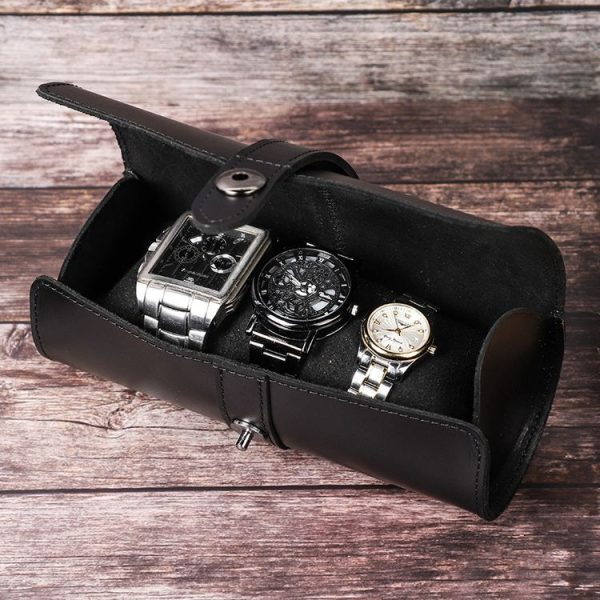 Contacts Family CF1117A 3 Watch Positions Leather Watch Box Round Buckle Outdoor Travel Watch Storage Box (Black) - Image 7