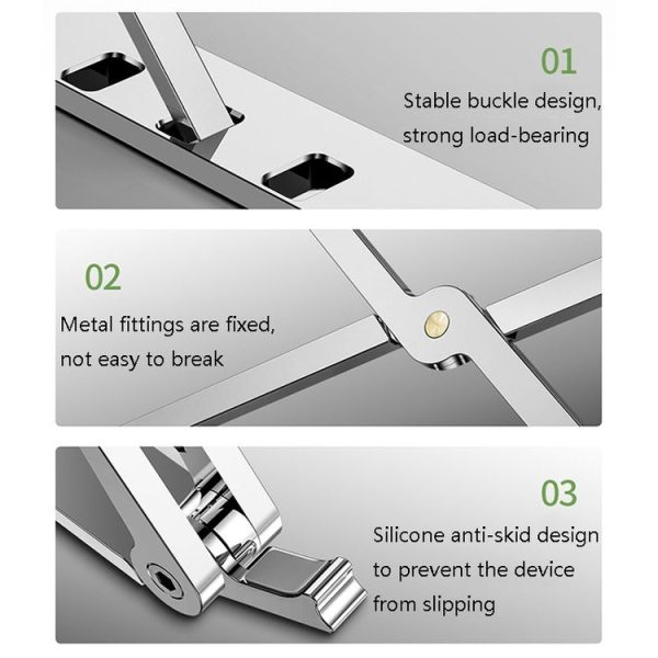 Oatsbasf V01 Portable Metal Laptop Cooling Bracket Aluminum Alloy Folding Adjustable Lifting Stand (Silver) - Image 7