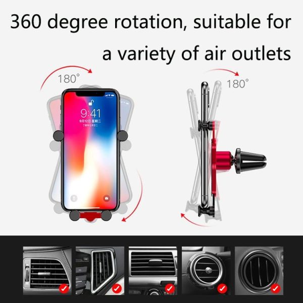 OATSBASF Car Air Outlet Gravity Mobile Phone Holder Snap-On Metal Bracket (Silver) - Image 3