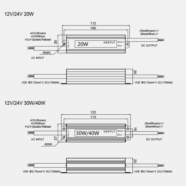 GEEPUT 220V To 24V LED Waterproof Power Supply Switch Transformer, Model: 1.67A 40W - Image 2