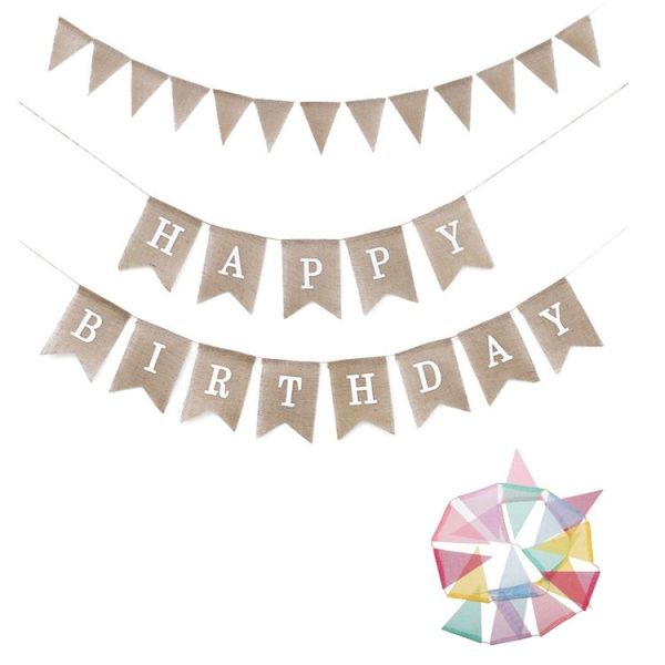 Swallowtail Burlap First Birthday Flags Mori Series Party Flags Specification: Burlap Birthday Fish Tail Flag - Image 2