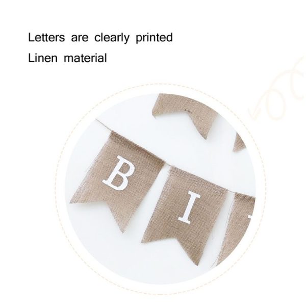 Swallowtail Burlap First Birthday Flags Mori Series Party Flags Specification: Burlap Birthday Fish Tail Flag - Image 3