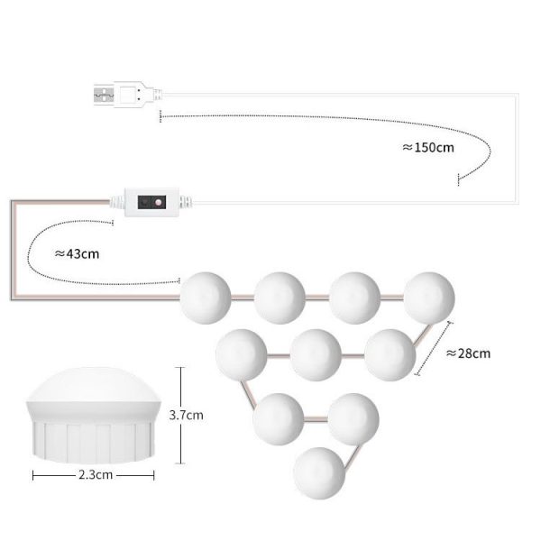 LED Makeup Mirror Light Beauty Fill Light Hand Sweep Sensor Mirror Front Light, Power source: 10 Bulbs (Natural White) - Image 3
