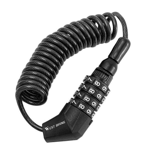 WEST BIKING YP0705063 Bicycle Lock Motorcycle Helmet Lock Anti-Theft Password Cable Lock (Black) - Image 2