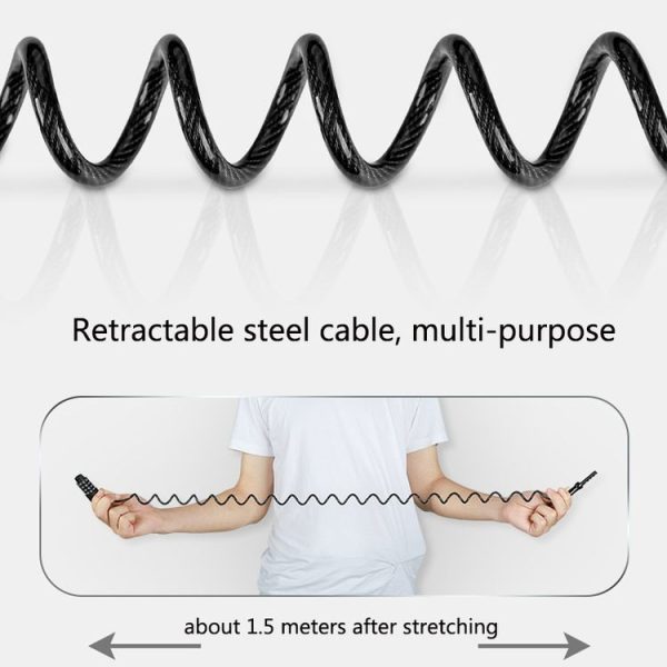 WEST BIKING YP0705063 Bicycle Lock Motorcycle Helmet Lock Anti-Theft Password Cable Lock (Black) - Image 3