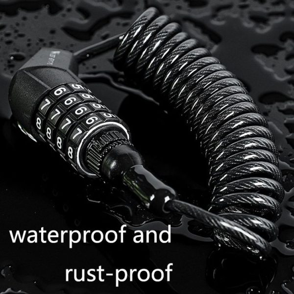 WEST BIKING YP0705063 Bicycle Lock Motorcycle Helmet Lock Anti-Theft Password Cable Lock (Black) - Image 5