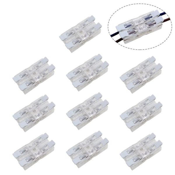 10 PCS Fast Terminal Block 2P Dual Pressing Terminal Connector Spring-Type Un-Lock Screw Connector, Specification: 928-2 Transparent Wide