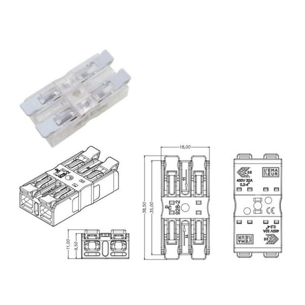 10 PCS Fast Terminal Block 2P Dual Pressing Terminal Connector Spring-Type Un-Lock Screw Connector, Specification: 928-2 Transparent Wide - Image 2