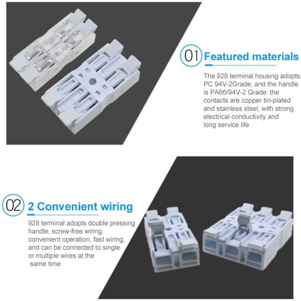 10 PCS Fast Terminal Block 2P Dual Pressing Terminal Connector Spring-Type Un-Lock Screw Connector, Specification: 928-2 Transparent Wide - Image 3