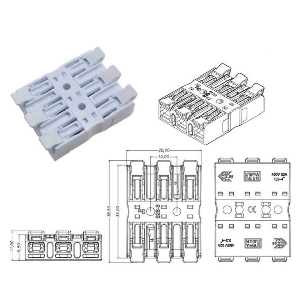 10 PCS Fast Terminal Block 2P Dual Pressing Terminal Connector Spring-Type Un-Lock Screw Connector, Specification: 928-3 White Wide - Image 2