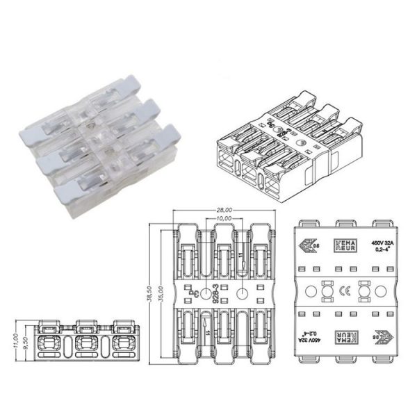 10 PCS Fast Terminal Block 2P Dual Pressing Terminal Connector Spring-Type Un-Lock Screw Connector, Specification: 928-3 Transparent Wide - Image 2