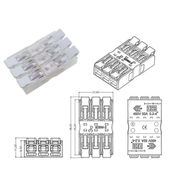 10 PCS Fast Terminal Block 2P Dual Pressing Terminal Connector Spring-Type Un-Lock Screw Connector, Specification: 928-M3 Transparent Narrow - Image 2