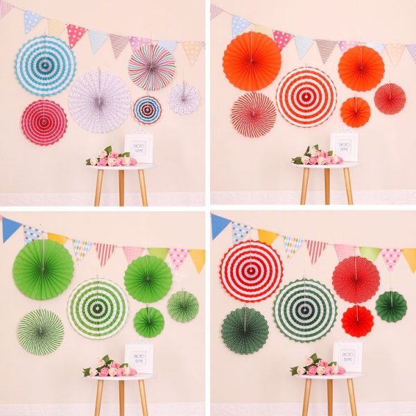 2 Packs Birthday Party Wedding Color Three-Dimensional Folding Fan Round Paper Fan Garland Ornaments (Color) - Image 2