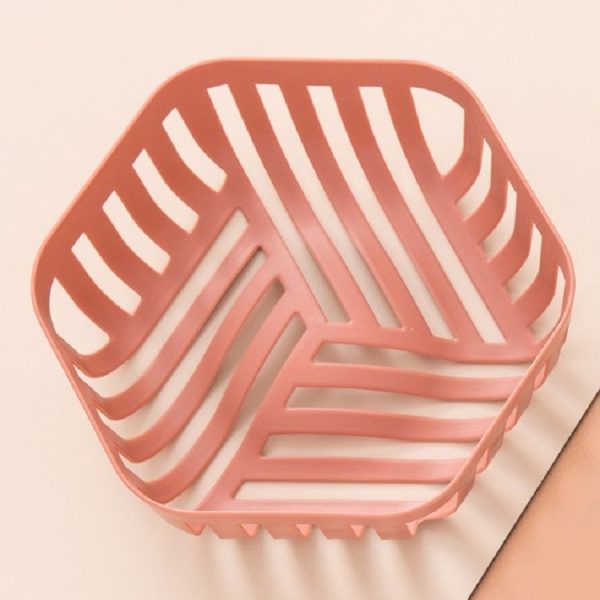 Hollow Fruit Basin Household Fruit Drain Basket Kitchen Vegetable Washing Plastic Basin (Dark Pink) - Image 2