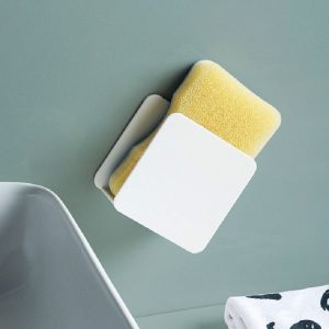Kitchen Sink Sponge Rack Wall-mounted Scouring Pad Drain Rack (White)