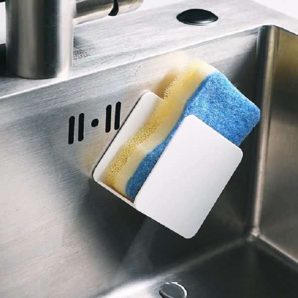 Kitchen Sink Sponge Rack Wall-mounted Scouring Pad Drain Rack (White) - Image 4