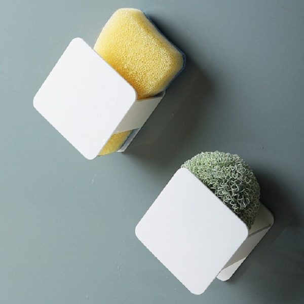 Kitchen Sink Sponge Rack Wall-mounted Scouring Pad Drain Rack (White) - Image 6
